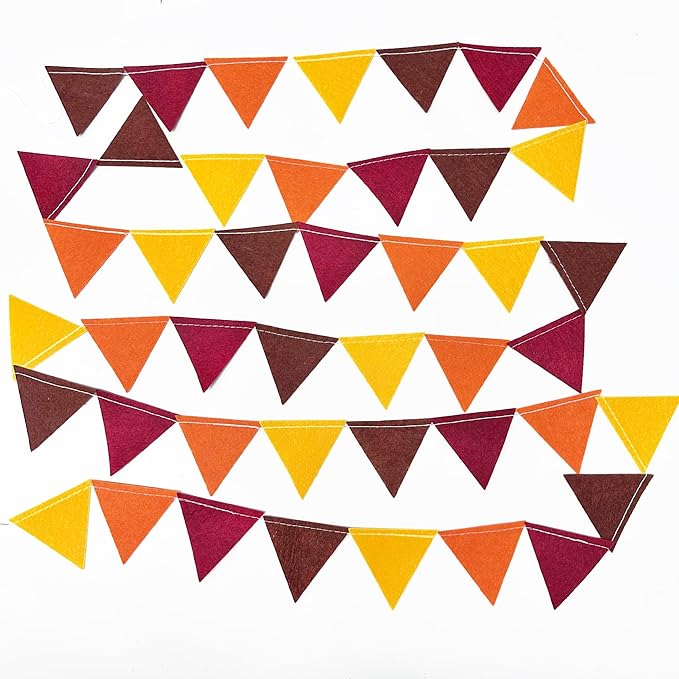 Fall Party Decoration Orange Yellow Brown Burgundy Felt Hanging Triangle Mini Bunting Pennant Banner Flag for Autumn Thanksgiving Harvest Birthday Wedding Baby Shower Party Classroom Nursery Decor