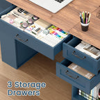 Drafting Table with Storage Cabinet & Drawers, Adjustable Drawing Desk with Open Shelves, Craft Table Painting Desk for Artists, Painters, Drawing, Crafting, Reading, Writing, Working (Blue)