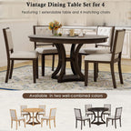 Bellemave Extendable Dining Table Set for 4, 5-Piece Retro Round Table Set with 4 Upholstered Chairs, Round Table with a 16" W Leaf, Oval Kitchen Table Set with Extendable Table (Espresso)