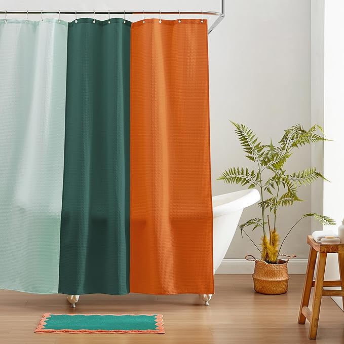 MONDAY MOOSE Bath Mat with Scalloped Wavy Ripple Design, Microfiber Absorbent Non Slip Tufted Rug for Floor, Shower or Kitchen (20x32 inch, Teal Peach)
