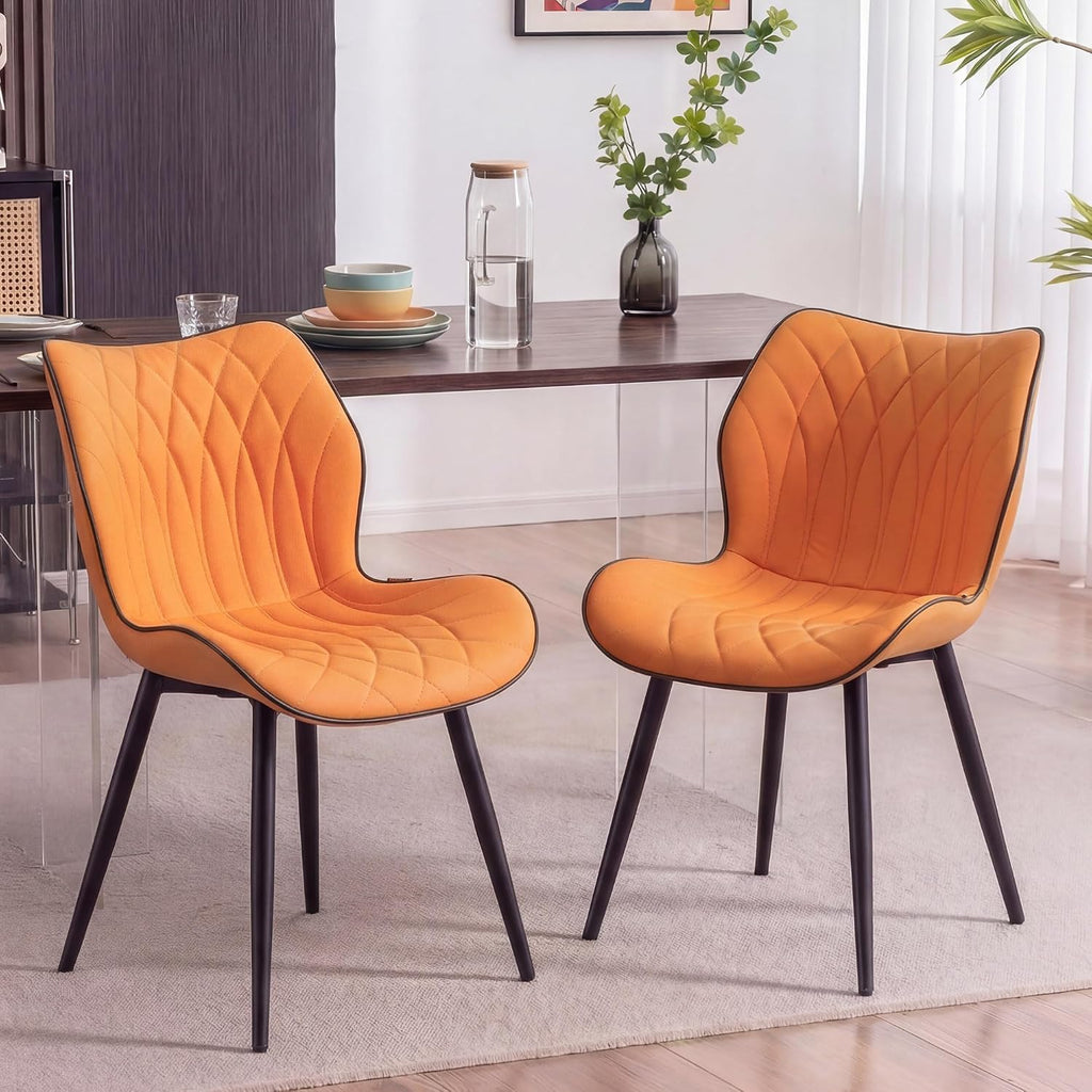 Kidol & Shellder Dining Chairs Set of 2, PU Leather Upholstered Kitchen Chairs with Back Armless, Mid Century Modern Side Chair for Dining Room, Living Room, Lounge, Restaurant, Orange