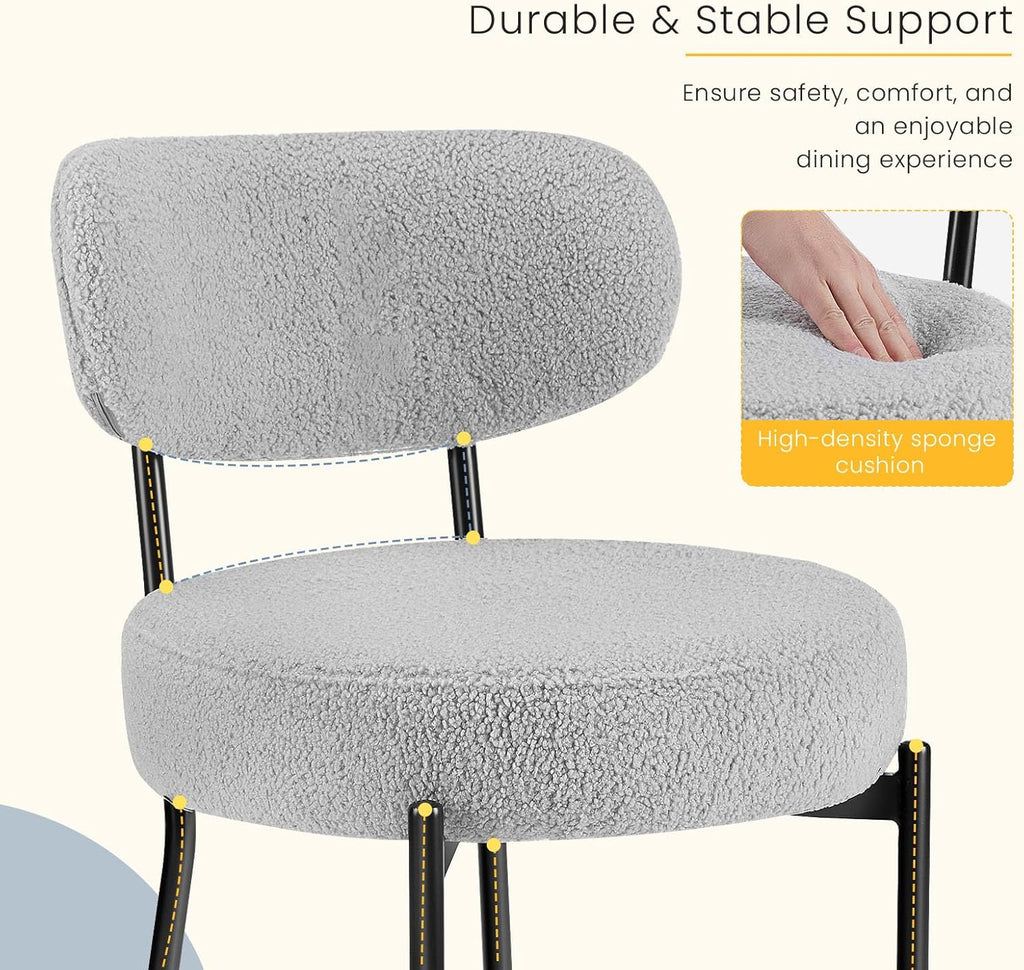 NEWBULIG Dining Chairs Set of 4, Mid Century Modern Dining Room Kitchen Side Chair with Fabric Upholstered Seat, Curved Backrest and Black Metal Legs, Grey