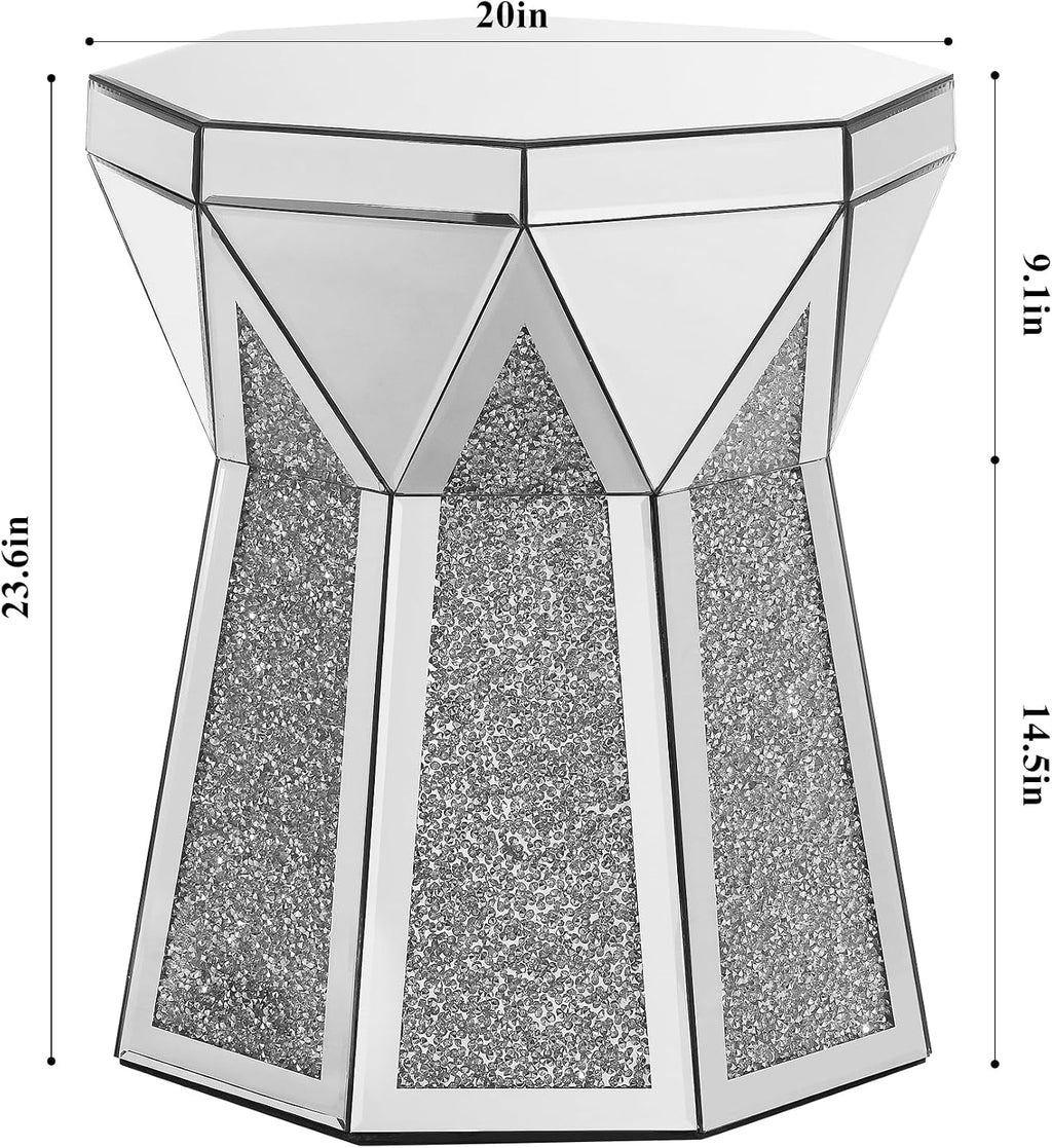 Mirrored End Tables with Polygonal Shaped,Mirrored Sofa Bedside Table Accent Table,Smooth Mirror Finish for Bedroom,Living Room