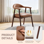 MALOL Leather Dining Chair with Armrest Set of 2, Upholstered Dining Room Chair with Curved Back and Wood Legs, Mid Century Modern Kitchen Chairs for Kitchen Dining Room,Brown