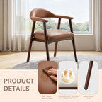 MALOL Leather Dining Chair with Armrest Set of 4, Upholstered Dining Room Chair with Curved Back and Wood Legs, Mid Century Modern Kitchen Chairs for Kitchen Dining Room,Brown