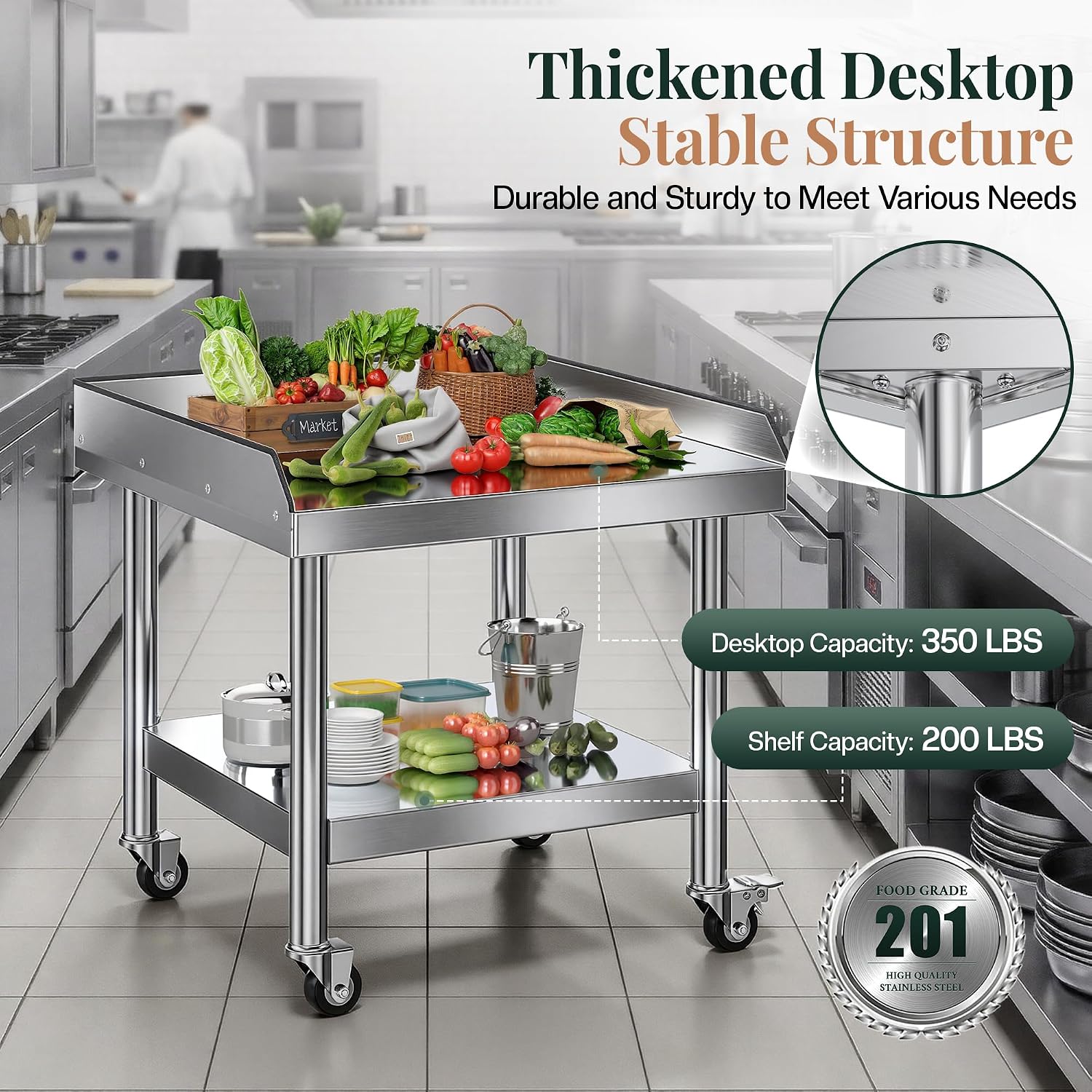 Jocisland 25"x28" Stainless Steel Equipment Stand & Equipment Grill Stand Table, NSF Certified with Adjustable Undershelf, Wheels and Edge Baffle for Commercial Kitchen, Restaurant & Home