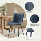 Kidol & Shellder Dining Chairs Set of 2, Mid Century Modern Kitchen Chairs with Metel Legs, PU Leather Upholstered Side Chair for Dining Room, Living Room, Lounge, Restaurant, Navy Blue