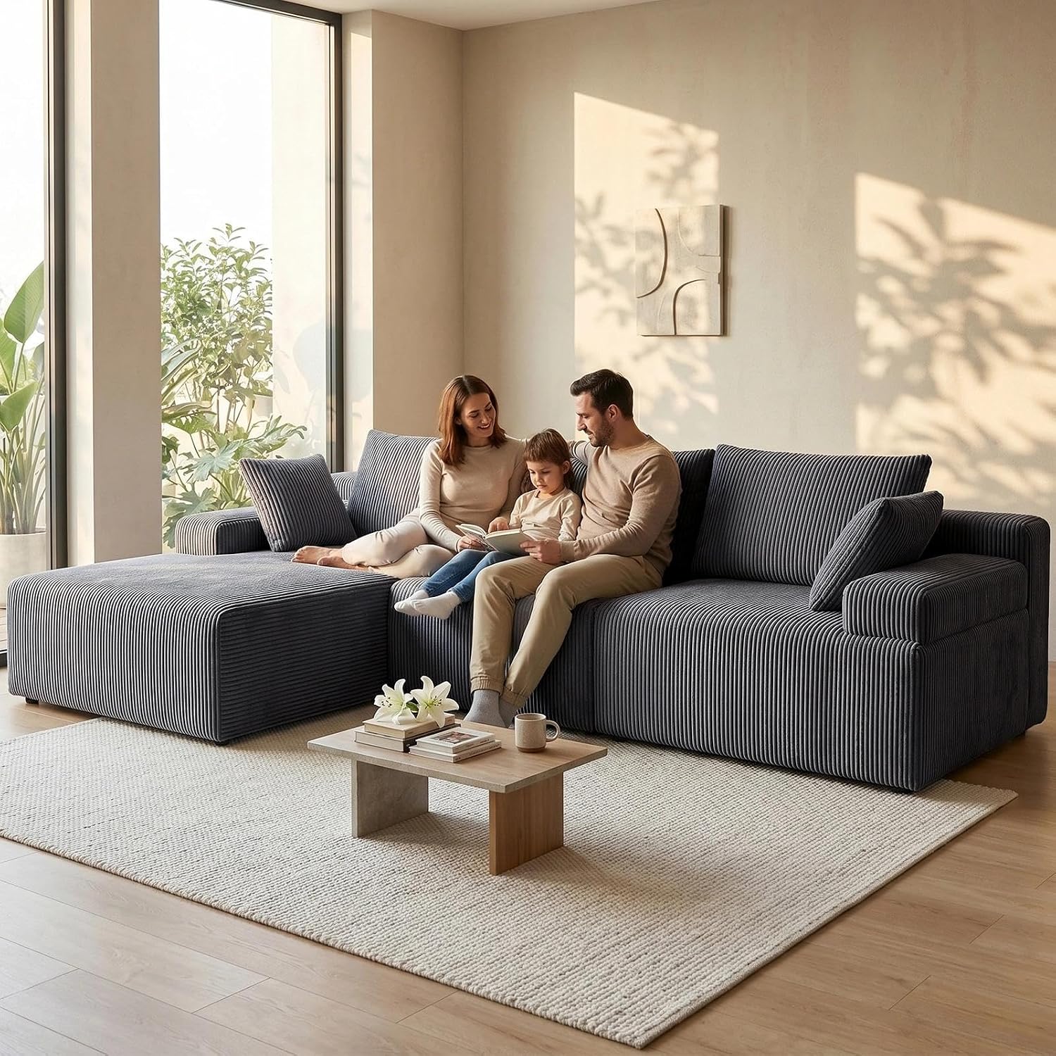 Lifelink 108" Couch L-Shaped - Modular Sectional Couches for Living Room Cloud Sofa with Deep Seat High Back Oversized Left Facing Chaise No Assembly Required
