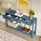 Treocho 53.1" Console Table with 3 Drawers, Sofa Table Behind Couch, 2 Tier | Long Entryway Table with Storage, Modern, For Hallway, Living Room, Blue