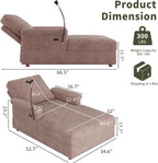 EJUNQ 66.5" Oversized Chaise Lounge Chair Indoor，Cozy Sofa Bed with Phone Holder and USB Charger，Upholstered Deep Seat Sleeper Sofa Bed，Comfy Single Sofa Armchair for Living Room -Brown