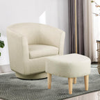 DAZONE Beige Swivel Accent Chair with Ottoman, Comfy Barrel Armchair for Small Spaces, 360° Modern Fabric Lounge Chair for Living Room, Bedroom, Reading Nook, Home Office