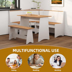 Farmhouse Breakfast Nook Table Set, Dining Nook Set with Corner Bench,with Storage Function Mid Century Modern Small Dining Table Set, Kitchen Table Corner Set (White + Natural)