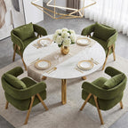 STHOUYN Modern Dining Chairs Set of 4, Upholstered Velvet Dining Room Chairs, Barrel Chairs for Kitchen with Golden Metal Legs, Curved Backrest (Green, 4 PCS)