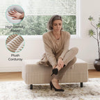 LINSY HOME Storage Ottoman Bench, 40" Convertible Coffee Table Plush Corduroy Foot Rest Ottoman for Living Room, Bedroom, Guest Room, Entryway, Beige