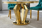 HomVent Round Faux Marble Dining Table, Circle Faux Marble Kitchen Table with Stainless Steel Base, Round Dining Room Table for Kitchen