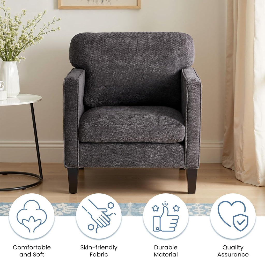 DUMOS Dark Grey Modern Accent Chairs for Living Room, Corner Chairs for Adults, Reading Chair with Armrest and Backrest, Comfy Lounge Chairs for Bedroom Reception Waiting Room