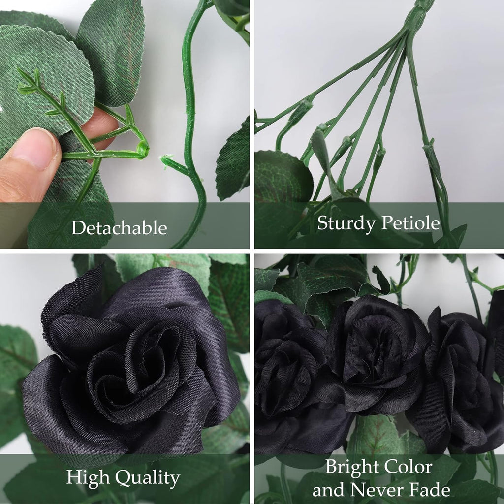 RECUTMS Artificial Rose Vine Hanging Plants 4Pieces 3.3Ft Flowers for Home Room Garden Wedding Indoor Outdoor Decoration (Black)