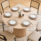 47" Modern Round Dining Table for 4 with Heavy Base, Natural | Farmhouse Kitchen Table Chamfered Edge Tabletop Circle Pedestal Dinner Table for Apartment Dining Living Room, Metal Frame