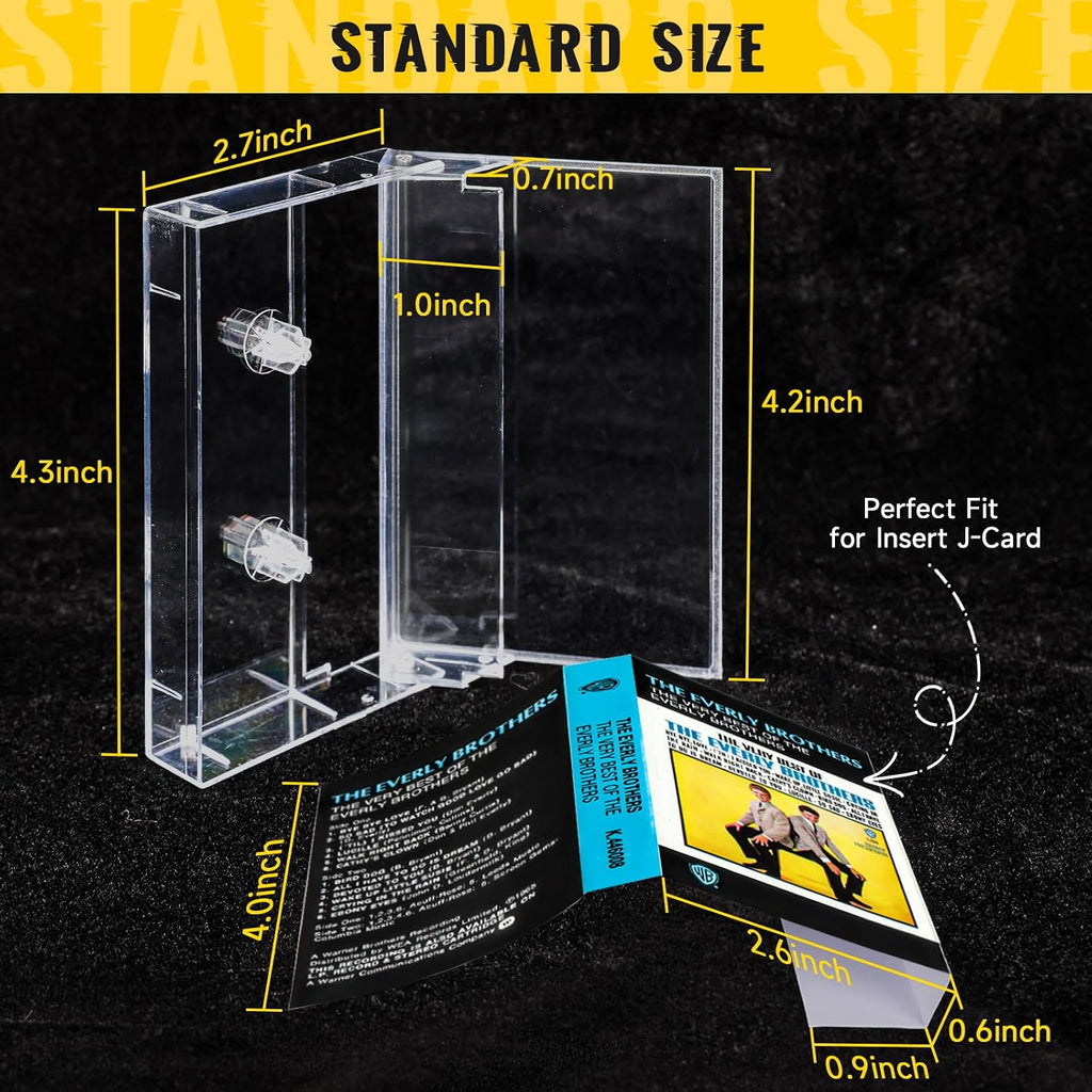25-Pack Audio Cassette Storage Cases - Clear Plastic Cassette Tape Cases - Storage Solution 4.28" L x 2.75" W x 0.6" H