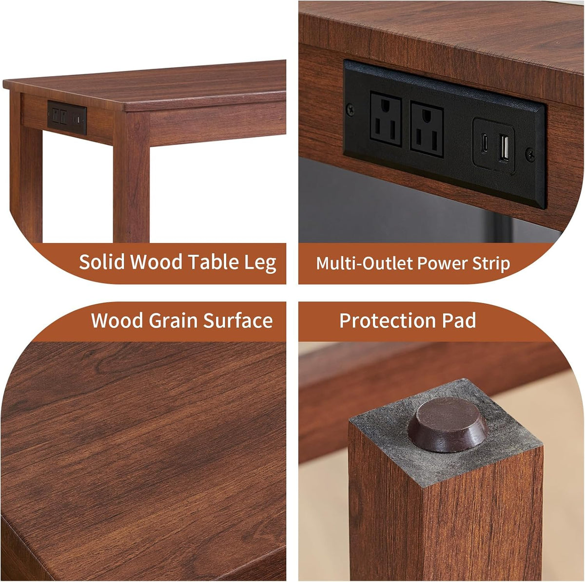 59" Dining Bar Table Set with Power Outlet, Behind Couch Sofa Table with 3 Padded Stools, 4 Piece Bar Table and Chairs Set for Living Room, Dining Room, Cherry