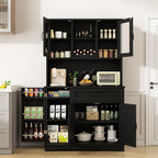 Shintenchi 68" Kitchen Pantry Storage Cabinet, with Microwave Stand, Black | Freestanding Buffet Cabinet, with 3 Door Shelves, Kitchen Hutch with Doors, Adjustable Shelves and Wine Rack