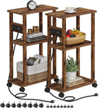 TUTOTAK Small Narrow Side Table with Charging Station, Skinny End Table for Small Spaces, Slim Nightstand with USB Ports and Outlet, Sofa Beside Table with Wheels, Rustic Brown TB01BB047C