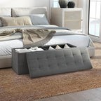 43" Folding Storage Ottoman Bench, End of Bed Foot Rest Stool with Removable Divider & Side Pocket, Storage Chest for Entryway, Living Room, Bedroom, 660 lbs Weight Capacity (Dark Grey)