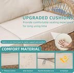 MEETWARM Outdoor Wicker Loveseat Rocking Chair, Loveseat for 2 Person Porch Furniture Rocker with Glass-Top Coffee Table, All-Weather Rattan Patio Rocking Bench with Thickened Cushions, Brown