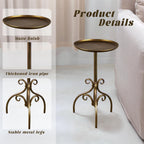 Round Side Table, Small Metal Drink Table for Small Spaces, Modern Martini Table for Living Room, Bedroom, Corners, and Office (Antique Brass)