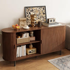 ONBRILL 63" Sideboard Buffet Cabinet, Sliding Door/Adjustable Shelf, Walnut