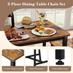 Yafylly Small Space 3 Piece Dining Table Set for 2, Compact Kitchen Table Set with 2 Chairs & Adjustable Feet, Modern Breakfast Nook Furniture for Apartment, Dorm, or Home, Rustic Brown