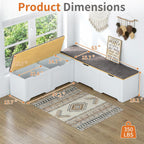Zevemomo 63" L Shaped Storage Bench with Cushion, Kitchen Breakfast Nook Benches, Corner Storage Bench for Living Room, Kitchen, Entryway, White and Grey