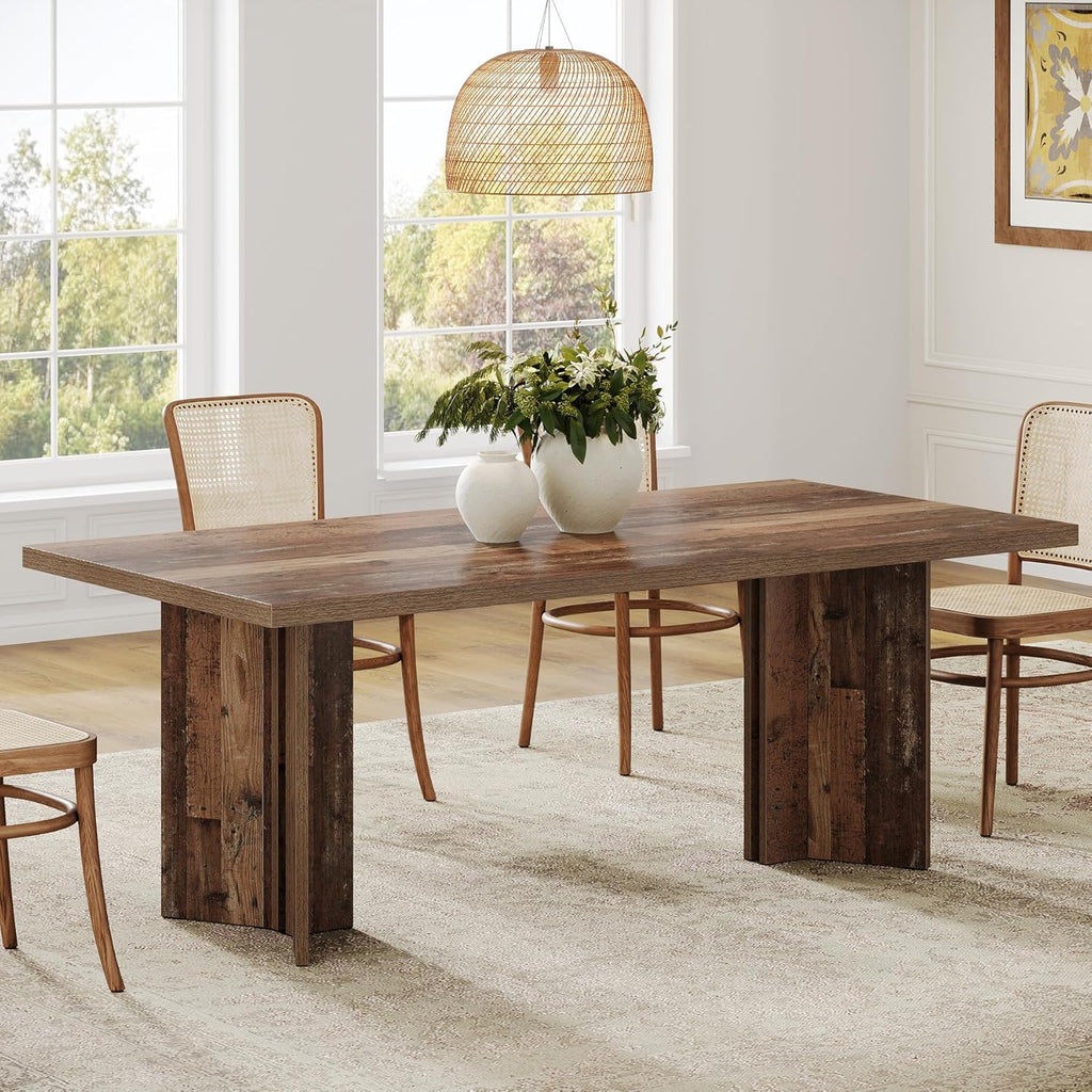 Tribesigns Farmhouse Dining Table for 4 to 6 People, 63-inch Rectangle Wooden Kitchen Table with Large Tabletop and Heavy Duty Legs for Dining Room,Kitchen, Distressed Brown