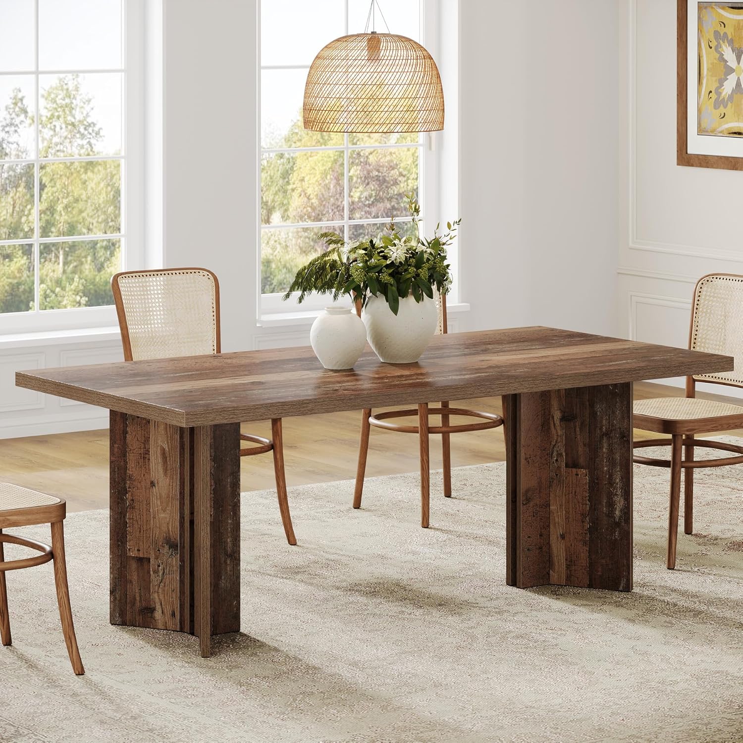 Tribesigns Farmhouse Dining Table for 4 to 6 People, 63-inch Rectangle Wooden Kitchen Table with Large Tabletop and Heavy Duty Legs for Dining Room,Kitchen, Distressed Brown