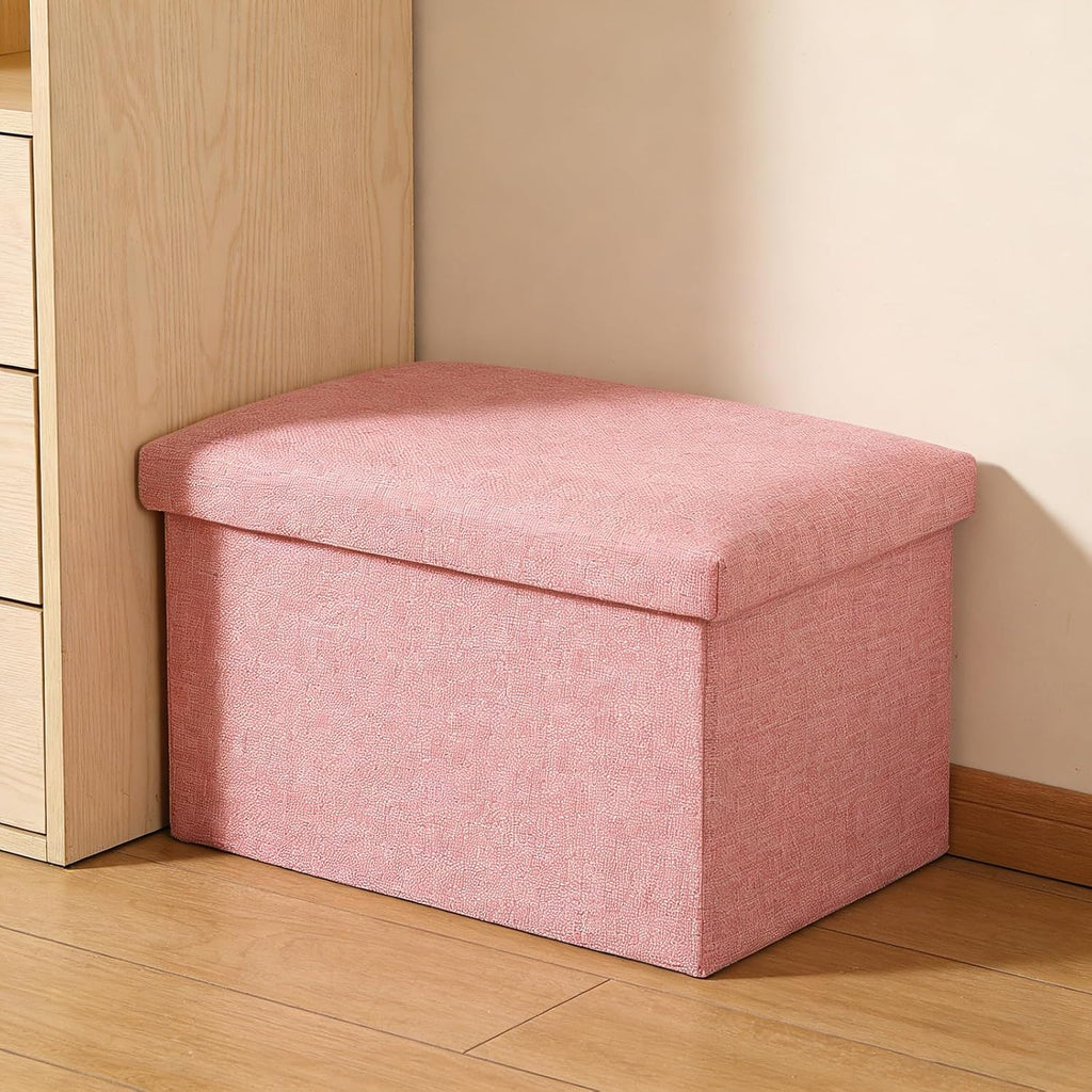 HOZEON 3 Pack 15.7 x 9.8 x 9.10 Inches Folding Storage Ottoman, Pink Rectangle Footrest Seat, Multifunctional Foot Stool for Living Room, Office, Traveling, Fishing, Camping