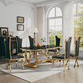Luxury 7 Piece Marble Dining Table Set with 6 High Backrest Chairs, 70" Faux Marble Kitchen Table with Double O-Shaped Stainless Steel Base, Dining Room Set for Kitchen, Living Room