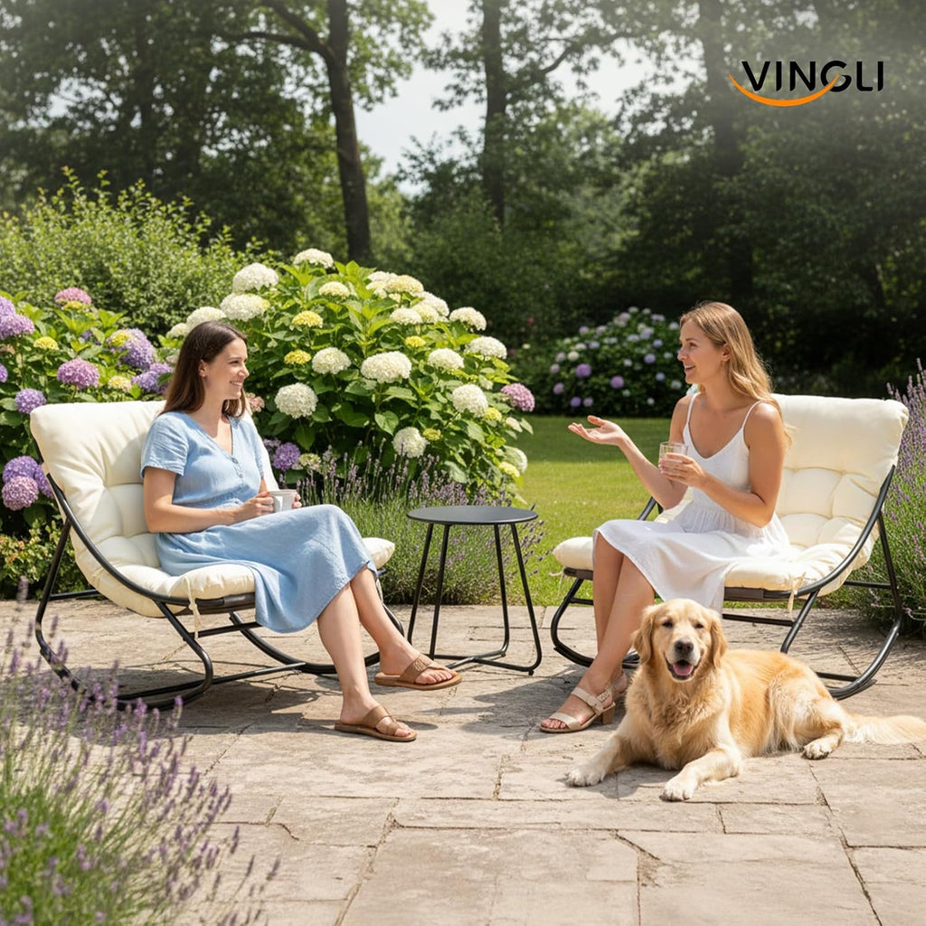 VINGLI Rocking Patio Chairs Set of 2 with Side Table, Heavy Duty 400 LBS Capacity, Padded Outdoor Indoor Rockers, White