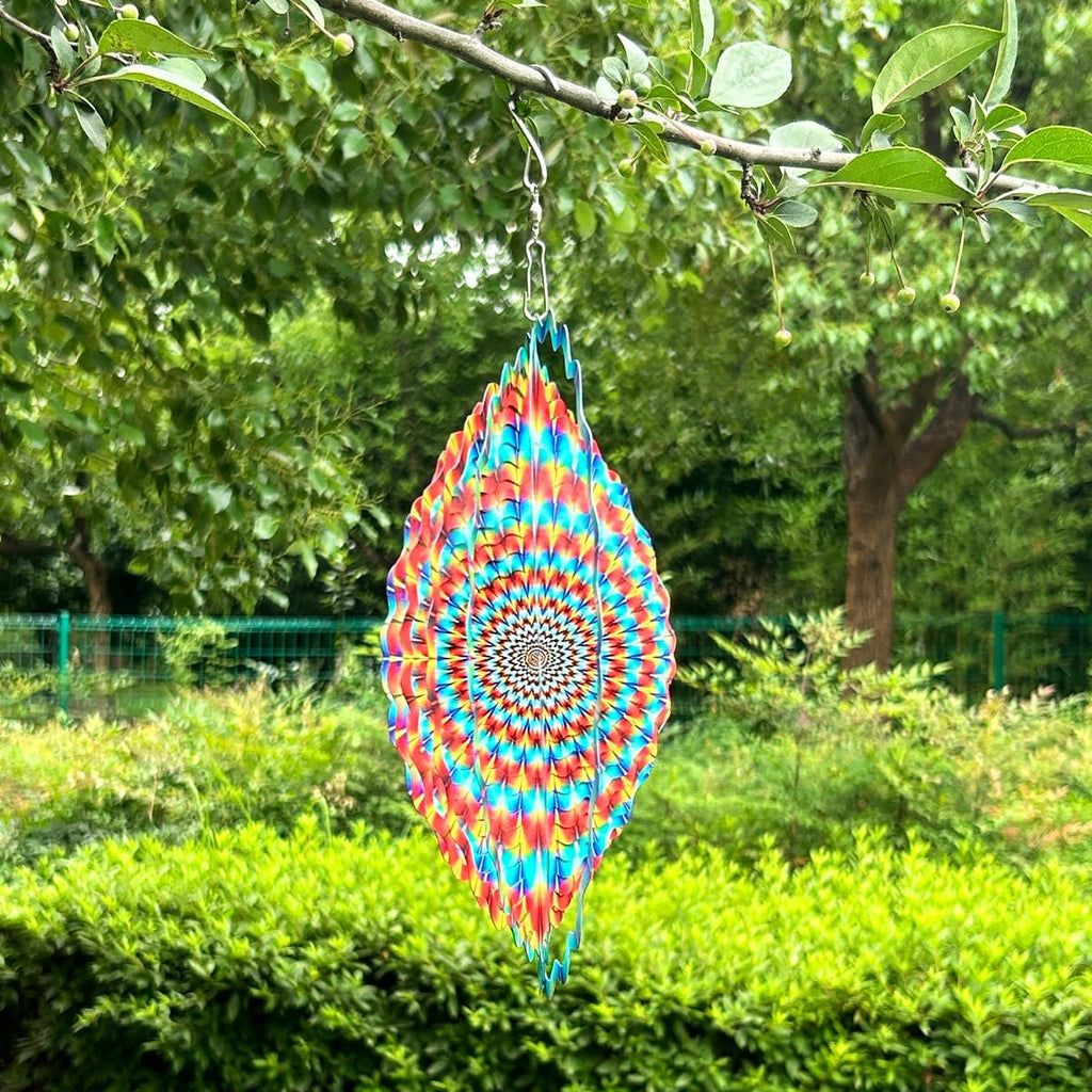 3D Wind Spinner Rainbow Mandala Stainless Steel Metal Wind Spinner Kinetic Metal Art Multi-Color Geometric Pattern Hanging Ornament for Yard Garden Patio