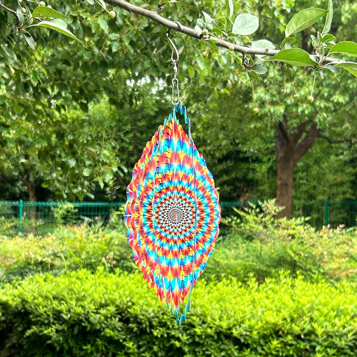 3D Wind Spinner Rainbow Mandala Stainless Steel Metal Wind Spinner Kinetic Metal Art Multi-Color Geometric Pattern Hanging Ornament for Yard Garden Patio