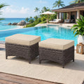 Outdoor Ottoman Set of 2, Rattan Patio Ottoman Footrest Seat with Thickened Cushions, for Yard, Poolside
