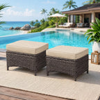 Outdoor Ottoman Set of 2, Rattan Patio Ottoman Footrest Seat with Thickened Cushions, for Yard, Poolside