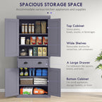 Blue 72" Farmhouse Kitchen Pantry Cabinet Bathroom Cabinet, Multiple Storage Space Tall Storage Cabinet with 4 Soft-Close Doors, 2 Adjustable Shelves and Drawer for Living Room