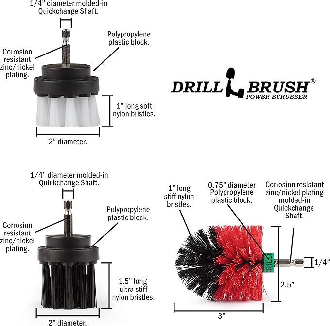 The Ultimate Drill Brush Cleaning Supplies Kit - Bathroom Accessories - Shower Cleaner - Bath Mat - Kitchen Accessories - Grout Cleaner - Dish Brush Set - Stove, Oven, Sink, Outdoor Drill Scrubber