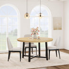 IDEALHOUSE 47" Round Dining Table for 4, Kitchen Dining Room Table with Sturdy Metal Frame, Wood Circle Kitchen Table for Space Saving - Natural Oak (No Chairs)