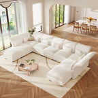 LLappuil 9 Seat Sectional Couch with Storage, Large U Shaped Corduroy Modular Sectional Sofa for Living Room with Adjustable Arms Backs, Plush Supportive Cushions (Beige)