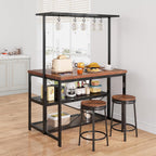 GarveeHome Kitchen Island with Storage, 42''Island Table for Kitchen with Seating Bakers Rack Microwave Oven Stand Shelf with 3 Tier Storage Shelf for Dining Room Living Room, 5 Hooks 42"*28"*72"