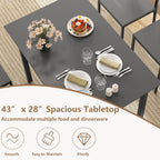 GOFLAME 5-Piece Dining Table Set, Industrial Kitchen Table and Chairs for 4 with Backrest and Metal Frame, Rectangular Space-Saving Dinette Set for Dining Room, Apartment, Small Space, Grey