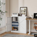36" Metal Storage Cabinet, Farmhouse Kitchen Storage Cabinet with Doors and 2 Adjustable Shelves, Sideboard Buffet Cabinet,Short Storage Cabinets for Dining/Bathroom/Living/Room,Entryway, White