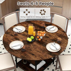 GOFLAME Round Dining Table for 4-6 People, 47” Kitchen Table with 2-Tier Storage Shelves and Heavy-Duty Metal Frame, Industrial Dinner Table for Kitchen, Dining Room, Apartment, Rustic Brown