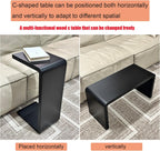 C Shaped End Table, Solid Wood Sofa Side Table for Couch, Bed, and Living Room, Space-Saving Small Snack Table for Bedroom, Office, or Balcony, Wooden Nightstand for Laptop and Narrow Spaces